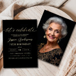 Minimalist Black Photo Gold 70th Birthday Invitation<br><div class="desc">Celebrate turning 70 in style with a Minimalist Script Black and Gold Birthday Invitation! Featuring sleek black and gold accents, elegant script typography, and a clean, modern design, this invitation sets the tone for a sophisticated celebration. Perfect for any venue, from chic lounges to intimate gatherings, it combines timeless elegance...</div>