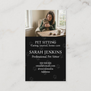 Minimalist Black Photo Pet Sitter Customisable Business Card