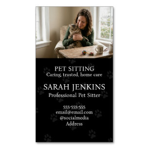 Minimalist Black Photo Pet Sitter Customisable Magnetic Business Card