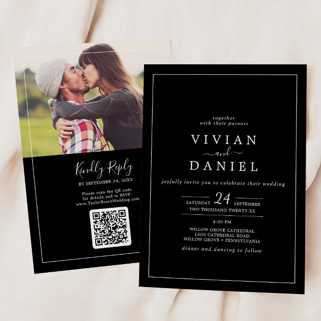 Minimalist | Black Photo QR Code Wedding Invitation (Creator Uploaded)