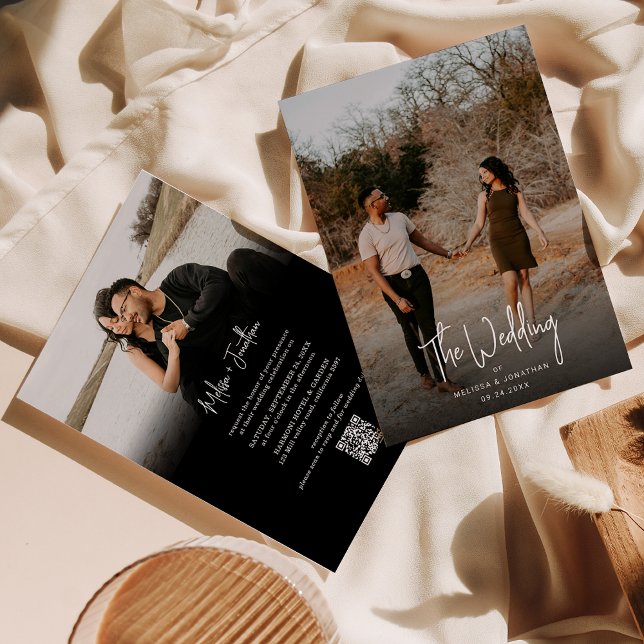Minimalist Black Photo Script QR Code Wedding Invitation (Creator Uploaded)