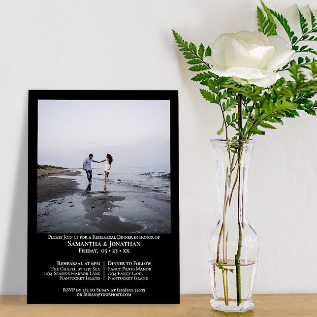 Minimalist Black Photo Wedding Rehearsal Dinner Invitation (Creator Uploaded)