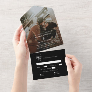 Minimalist Black Photo Wedding Seal and Send All I In One Invitation