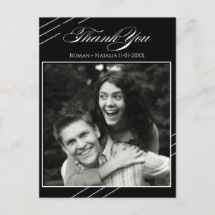 Minimalist Black Photo Wedding Thank You Elegant Postcard