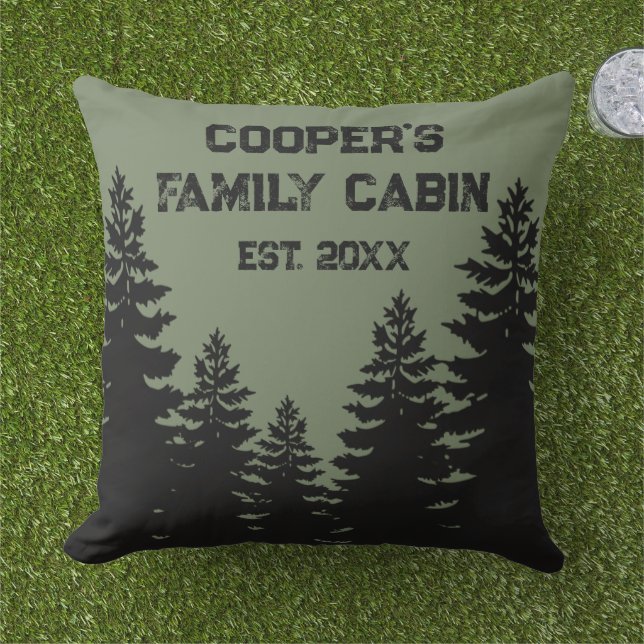 Minimalist black pine tree silhouette     cushion (Grass)