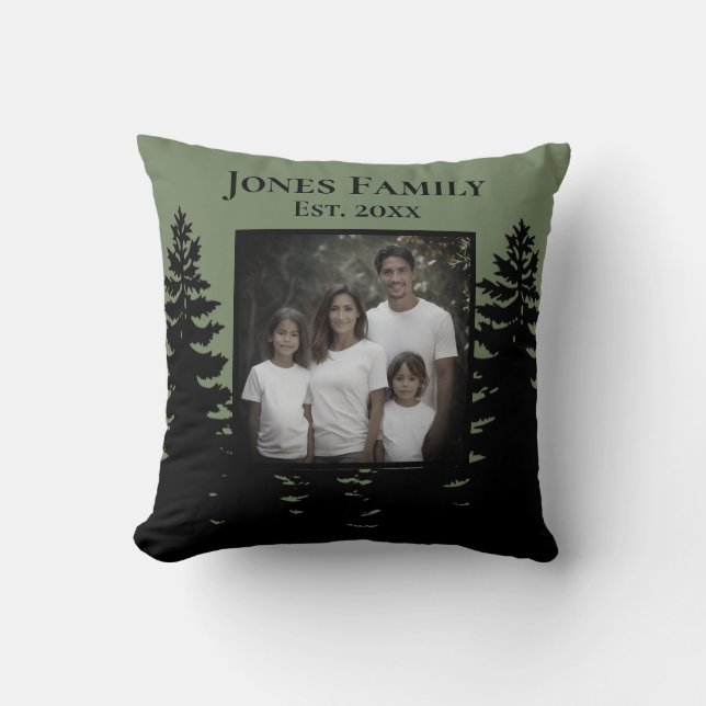 Minimalist black pine tree silhouette personalise  cushion (Front)