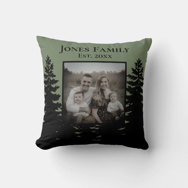 Minimalist black pine tree silhouette personalise  cushion (Front)