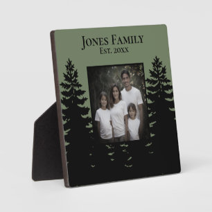 Minimalist black pine tree silhouette personalize  plaque