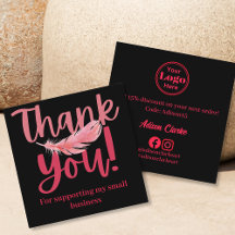 Minimalist Black Pink Feather Thank You Branding