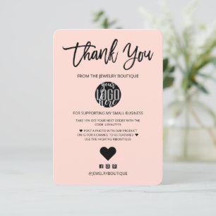 Minimalist Black Pink Logo Customer Thank You Card