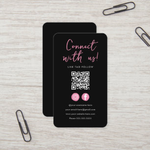 Minimalist Black Pink Qr Code Connect With Us Business Card