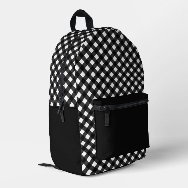 Minimalist Black Plaid Pattern Printed Backpack (Back Corner Left)