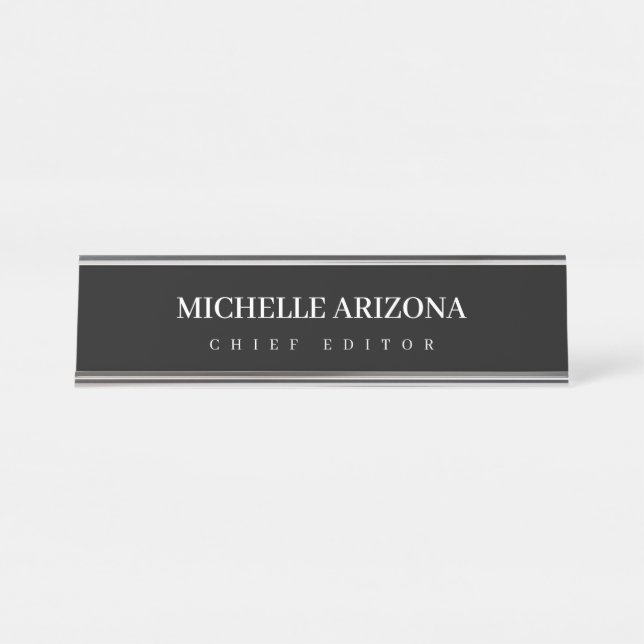 Minimalist Black Professional Modern Desk Name Plate (Front)