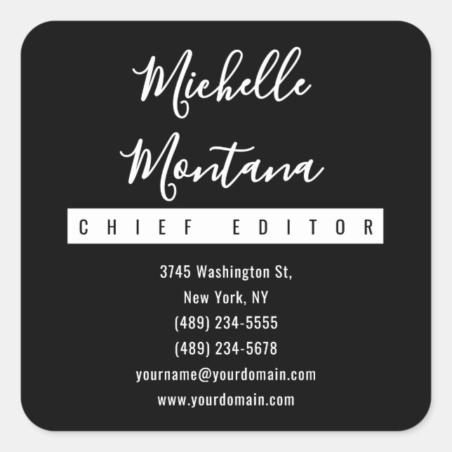 Minimalist Black Professional Modern Square Sticker (Front)