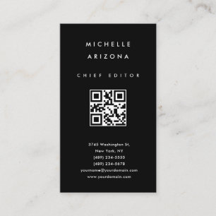 Minimalist Black Professional Scannable QR Code Business Card
