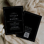 Minimalist | Black QR Code Back All In One Wedding Invitation<br><div class="desc">This minimalist black QR code back all in one wedding invitation is perfect for a simple wedding. The modern romantic design features classic black and white typography paired with a rustic yet elegant calligraphy with vintage hand lettered style. Customisable in any colour. Keep the design simple and elegant, as is,...</div>