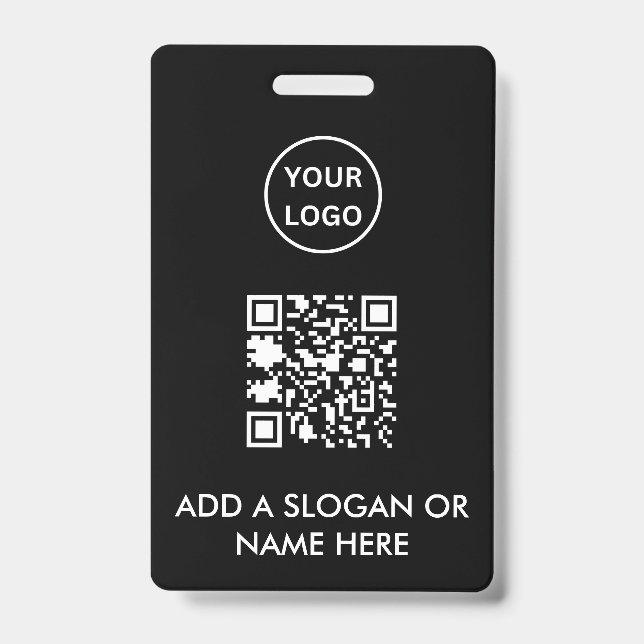 Minimalist Black QR Code Business Logo Event Badge ID Badge (Front)