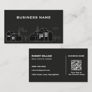 Minimalist Black QR Code Real Estate Realtor Business Card