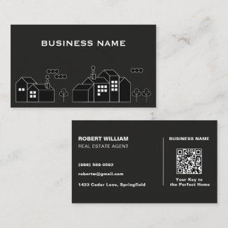 Minimalist Black QR Code Real Estate Realtor Business Card