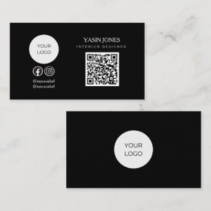 Minimalist Black QR Code Social Logo Business Card