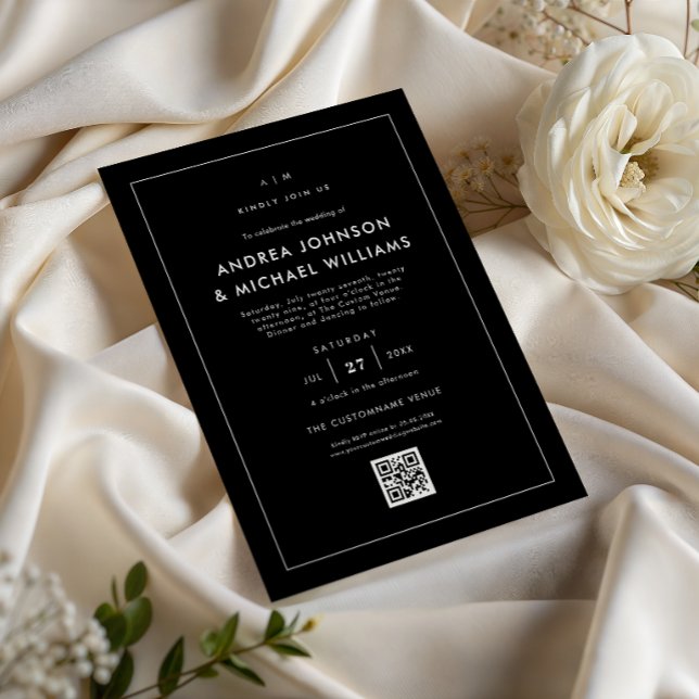Minimalist Black QR Code Wedding Invitation (Creator Uploaded)