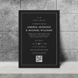 Minimalist Black QR Code Wedding Invitation