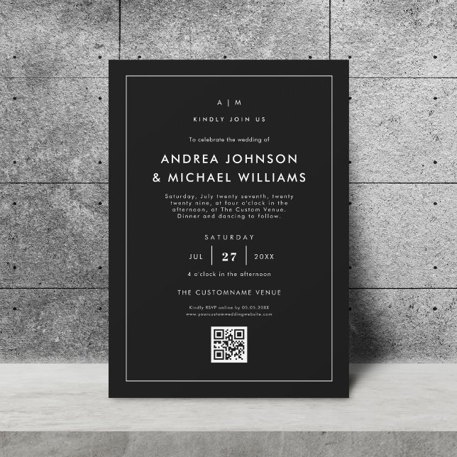 Minimalist Black QR Code Wedding Invitation (Creator Uploaded)