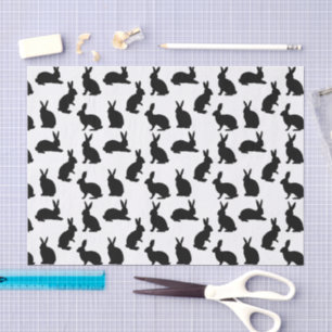 Minimalist Black Rabbit Shapes Pattern For Easter Tissue Paper