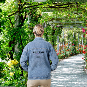 Minimalist black red graduation name denim jacket