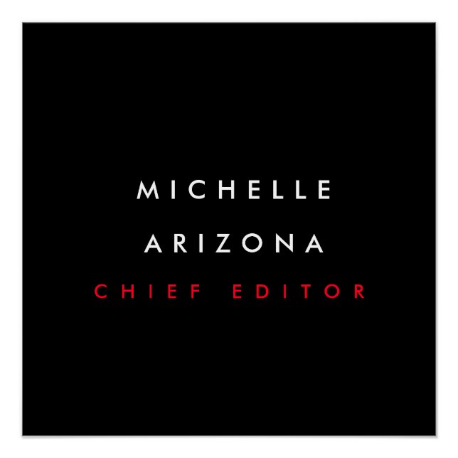 Minimalist Black Red Name Professional Modern Poster (Front)