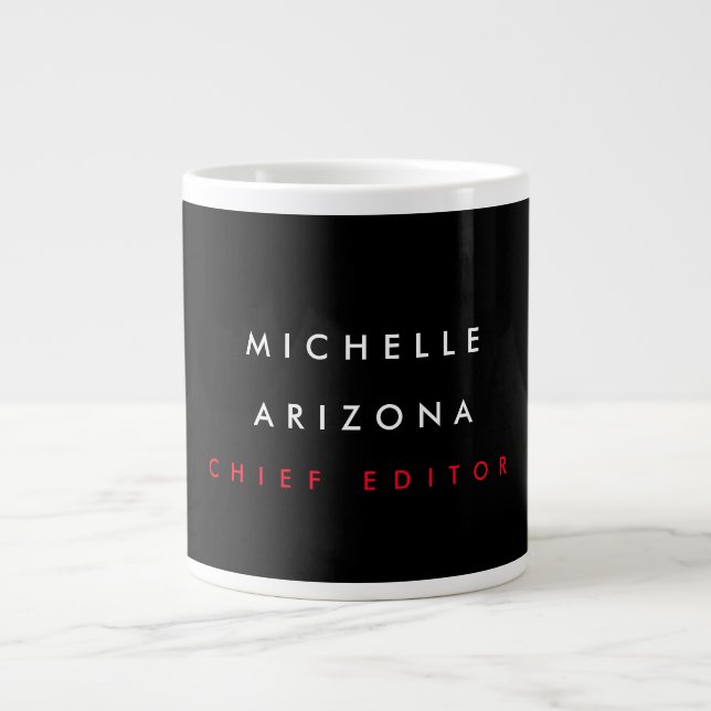 Minimalist Black Red Professional Modern Name Large Coffee Mug (Front)
