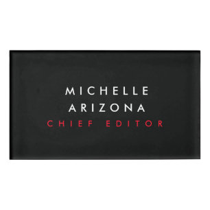 Minimalist Black Red Professional Modern Name Tag