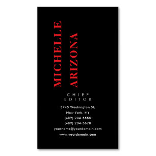Minimalist Black Red & White Professional Modern Magnetic Business Card