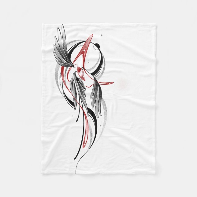 Minimalist Black Red Wing Line Art Fleece Blanket (Front)