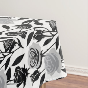 Minimalist Black Roses With Light Gray Stems Tablecloth