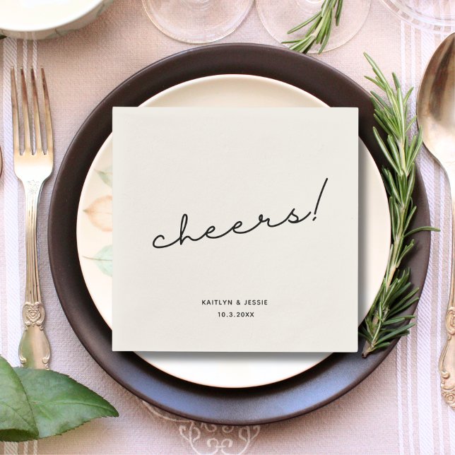 Minimalist Black Script Custom Cheers Wedding Napkin (Minimalist Black Script Custom Cheers Wedding Napkins
)
