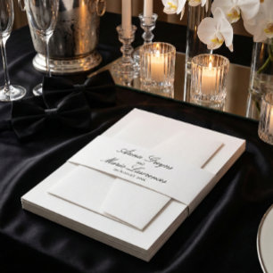 Minimalist Black Script Custom Formal Wedding Invitation Belly Band