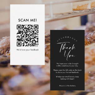 Minimalist Black Script Leave a Review QR Code Business Card