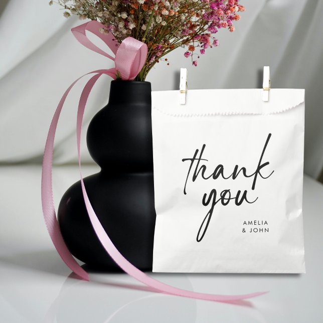 Minimalist Black Script Personalised Thank You Favour Bags (Creator Uploaded)