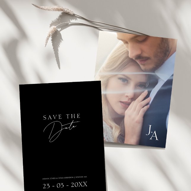Minimalist Black Script Photo Wedding  Save The Date (Minimalist Black Simple Script Photo Wedding Save The Date)