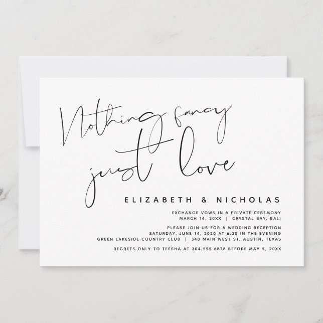 Minimalist Black Script, Wedding Elopement Party Invitation (Front)