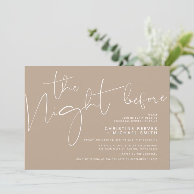 Minimalist Black Script Wedding Rehearsal Dinner I Invitation (Standing Front)
