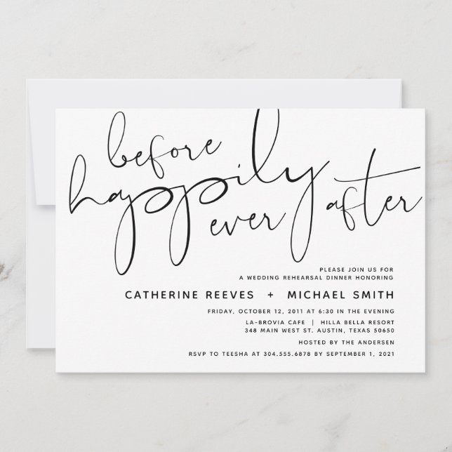 Minimalist Black Script Wedding Rehearsal Dinner Invitation (Front)