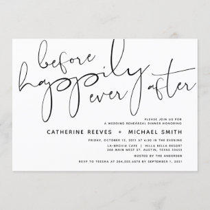 Minimalist Black Script Wedding Rehearsal Dinner Invitation
