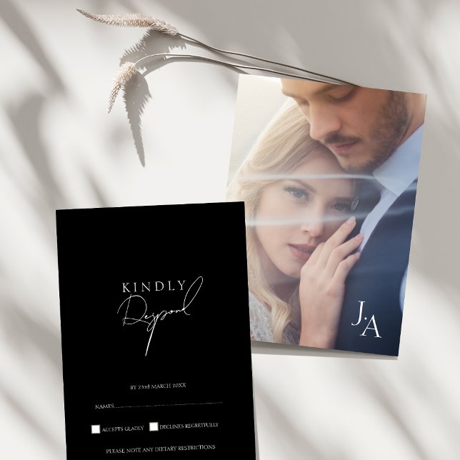  Minimalist Black Simple Script Photo Wedding RSVP Card (Minimalist Black Simple Script Photo Wedding RSVP Card)