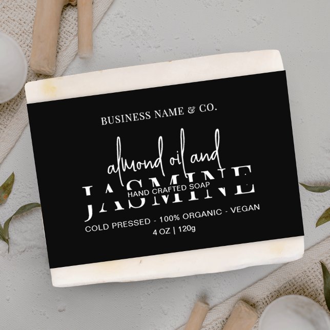 Minimalist Black Soap Bar Band Product Wrap Label (Minimalist black and white belly band label for soap bars, shampoo bars, shaving soaps and more)
