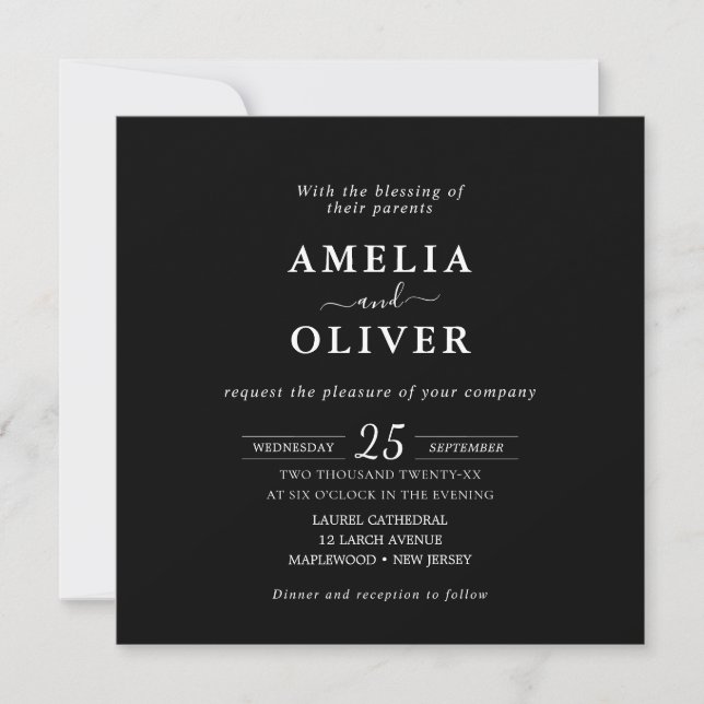 Minimalist Black Square Wedding Invitation  (Front)