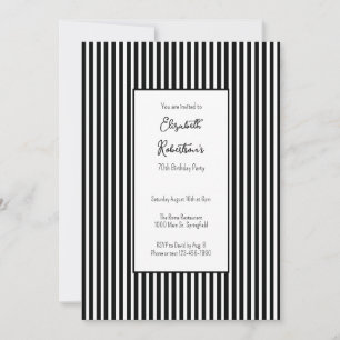 Minimalist Black Stripes 70th Birthday Invitation