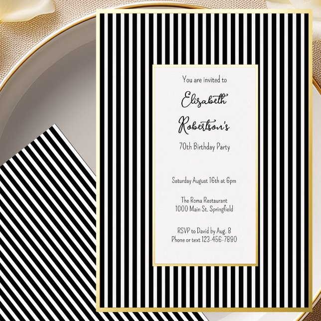Minimalist Black Stripes Gold 70th Birthday  (Creator Uploaded)