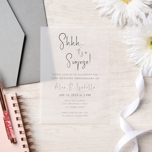 Minimalist black Surprise 10th wedding anniversary Vellum Invitations (Wedding)